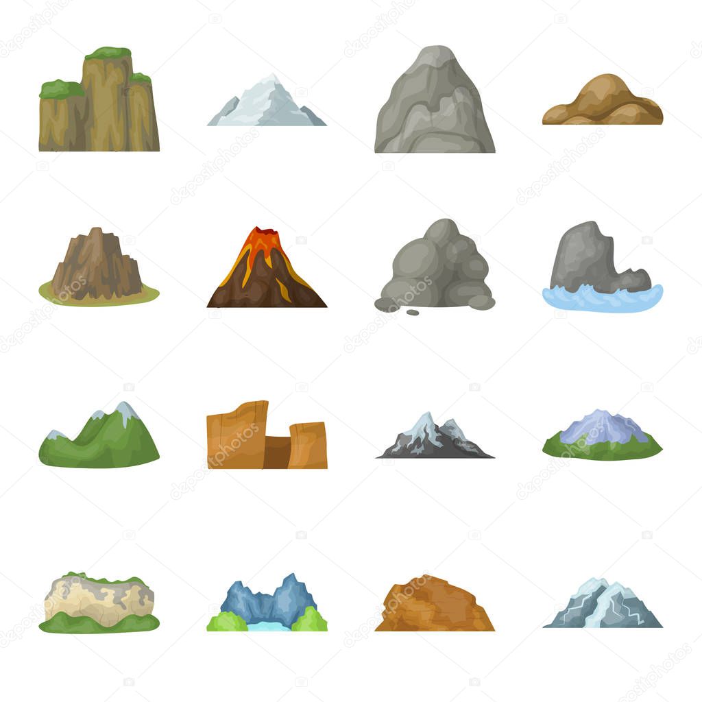 Rock, peak, volcano, and other kinds of mountains. Different mountains set collection icons in cartoon style vector symbol stock illustration web.
