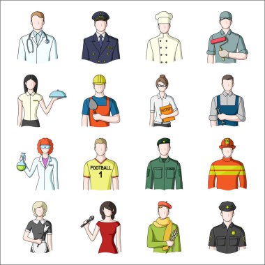 Doktor, işçi, askeri, sanatçı ve meslek diğer türleri. Meslek toplama simgeler karikatür tarzı vektör simge stok çizim web içinde ayarla..