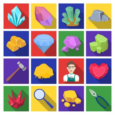 Değerli mineraller ve kuyumcu simgeler düz stil ayarlayın. Değerli mineraller ve kuyumcu vektör simge stok çizim büyük koleksiyonu