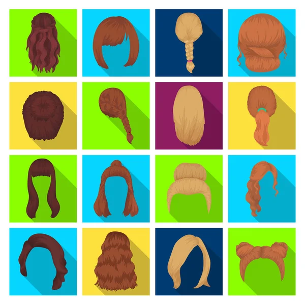 Quads, trenzas rubias y otros tipos de peinados. Volver peinado conjunto colección iconos en estilo plano vector símbolo stock ilustración web . — Vector de stock