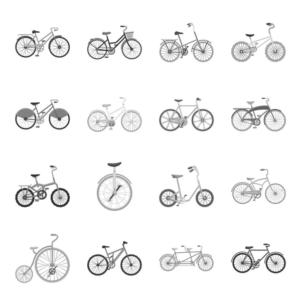 Różne modele rowerów. Rowerów różnych zestaw kolekcji ikon w www ilustracji symbol wektor styl monochromatyczny. — Wektor stockowy