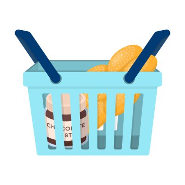 Gıda sepetle. Karikatür tarzı vektör simge stok çizim web E-ticaret tek simge.