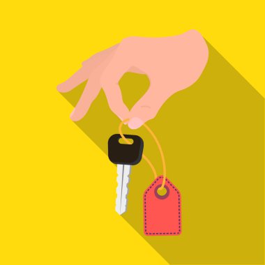 Elinde anahtar halkası ile anahtar. Düz stil vektör simge stok çizim web E-ticaret tek simge.