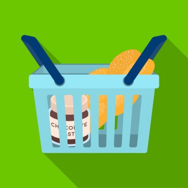 Gıda sepetle. Düz stil vektör simge stok çizim web E-ticaret tek simge.