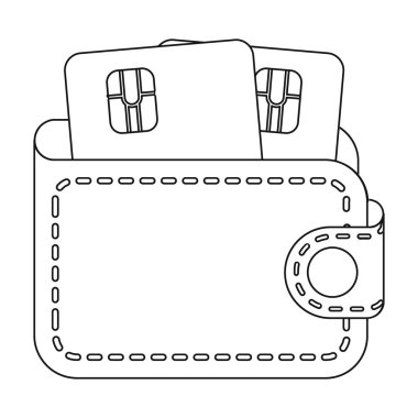 Kredi kartları ile deri cüzdan. Anahat stili vektör simge stok çizim web E-ticaret tek simge.