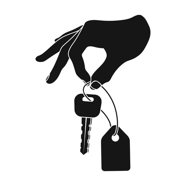 Nyckel med en nyckelring i handen. E-handel enda ikon i svart stil vektor symbol stock illustration web. — Stock vektor