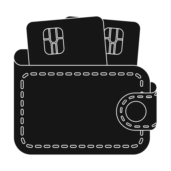 Ledergeldbörse mit Kreditkarten. E-Commerce einzelnes Symbol im schwarzen Stil Vektor Symbol Stock Illustration Web. — Stockvektor