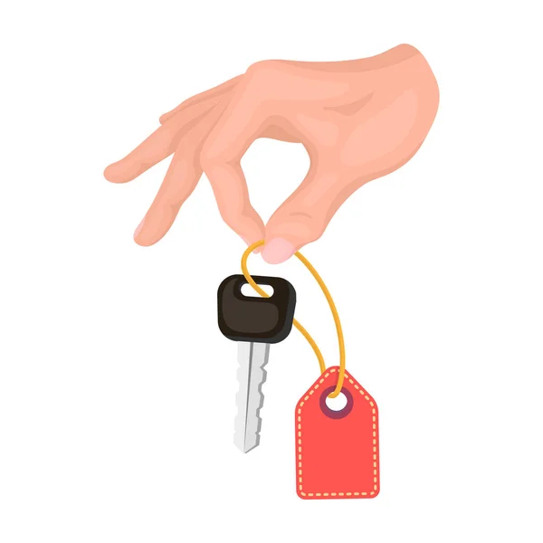 Clé avec un porte-clés à la main. E-commerce icône unique dans le style dessin animé vectoriel symbole illustration stock web . — Image vectorielle