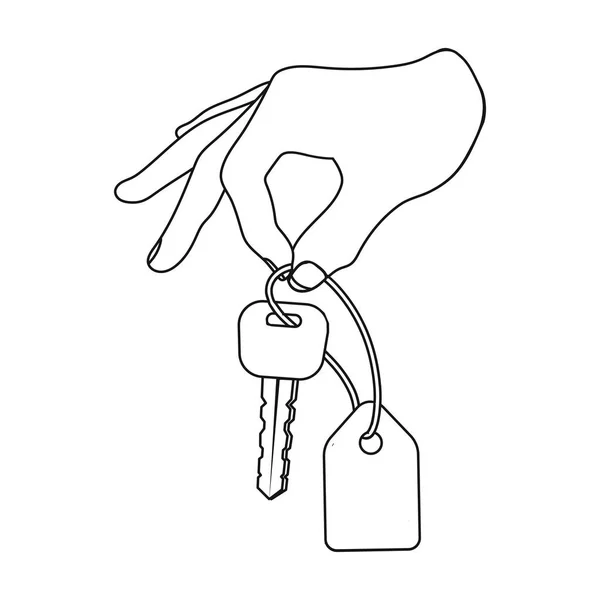 Chaves com um porta-chaves na mão. Ícone único de comércio eletrônico no estilo esboço símbolo vetorial ilustração web . — Vetor de Stock