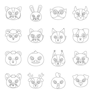 Hayvan namlu simgeler çizgi stili ayarla. Hayvan namlu vektör simge stok çizim büyük toplama