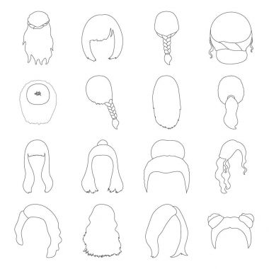 Dörtlü, sarışın örgüler ve diğer türleri saç. Arka saç toplama simgeler çizgi stil vektör simge stok çizim web içinde ayarla..