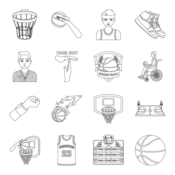 Мяч, игра, спорт, фитнес и другие иконы баскетбола. Иконки коллекций баскетбольных наборов в стиле линии векторные символы иконок . — стоковый вектор