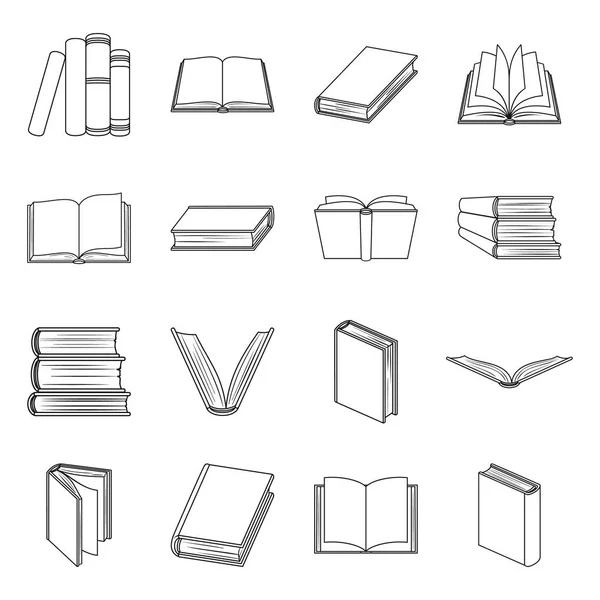 Kitap simgeleri çizgi stilini ayarla. Büyük kitap koleksiyonu sembol stok illüstrasyon vektör — Stok Vektör