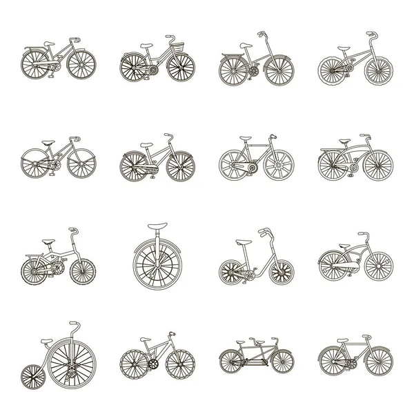Diferentes modelos de bicicletas. Diferentes ícones de coleção de conjuntos de bicicletas em linha estilo vetor símbolo estoque ilustração web . — Vetor de Stock
