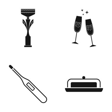 Kupası, şampanya ve diğer web simge siyah stil içinde. termometre, kapak simgeler kümesi koleksiyonu ile yemek.