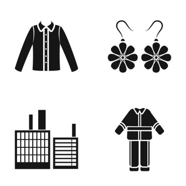 Erkek gömlek, küpe ve diğer web simge siyah stil içinde. Fabrika, itfaiyeci simgeler kümesi koleksiyonundaki tek tip.