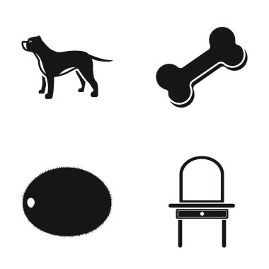 Köpek, kemik ve diğer web simge siyah stil içinde. Hindistan cevizi, tuvalet Masası simgeler koleksiyon küme..