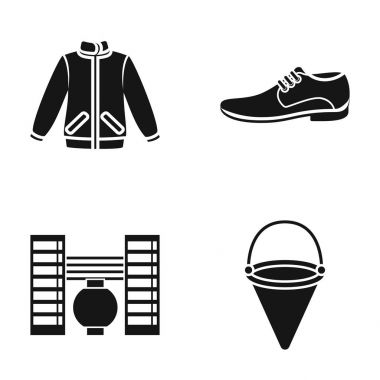 Yangın, Petrol arıtma ve ya da web simge siyah stil. Moda, Ayakkabı simgeler koleksiyon küme..