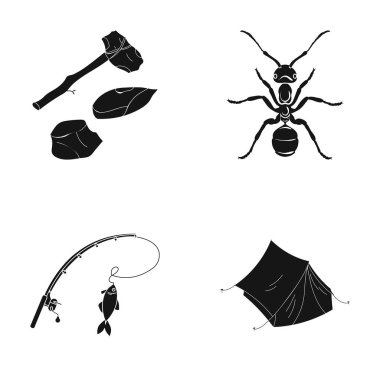 Turizm, Tarih, bilim ve diğer web simge siyah style.tent, kumaş, lojman, küme koleksiyon simgeler.