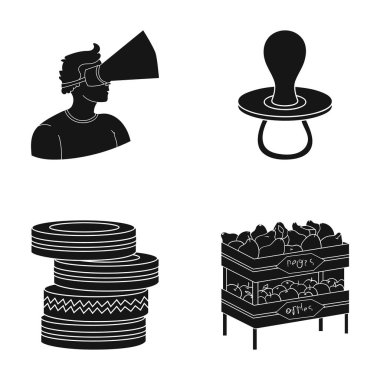 armut, ticaret, alışveriş ve diğer web simge siyah style.box, meyve, elma, küme koleksiyon simgeler.