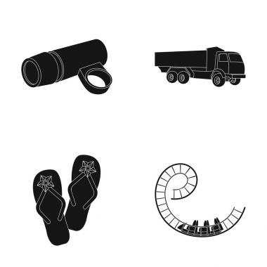 cazibe, carousel, eğlence ve diğer web simge siyah stil içinde. süsler, road, koltuk, küme koleksiyon simgeler.