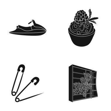 ahşap, cam, tasarım ve diğer web simge siyah stil., dolap, süslemeleri, raf simgeler kümesi koleksiyonu.