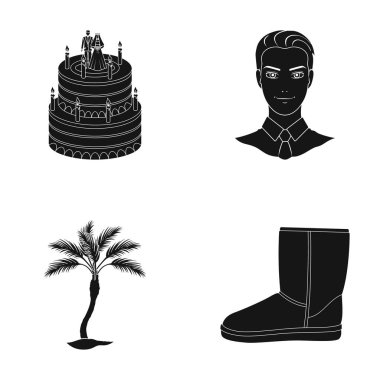 Kuaför, tekstil, doğa ve diğer web simge siyah stil., kış, bez, triko, simgeler koleksiyonu ayarla.