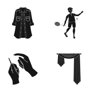 Spor, tekstil, tıp ve diğer web simge siyah style.curtains, perde çubuklar, tasarım, küme koleksiyon simgeler.