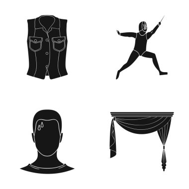 Perdeler, kornişler, Tekstil ve diğer web simge siyah style.fatigue, damla, alın, küme koleksiyon simgeler.