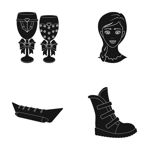 Fritid, Frisör, textil och andra web-ikonen i svart stil., päls, läder, skor, ikoner i set samling. — Stock vektor