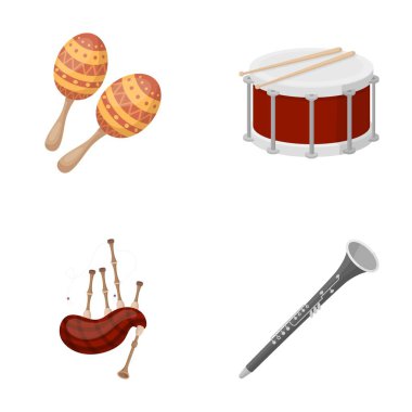 Marakas, davul, İskoç gayda, klarnet. Müzik aletleri toplama simgeler karikatür tarzı vektör simge stok çizim web içinde ayarla..