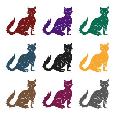 İngiliz yarı el yazısı simge siyah stil beyaz arka plan üzerinde izole içinde. Kedi doğurmak stok vektör çizim sembolü.