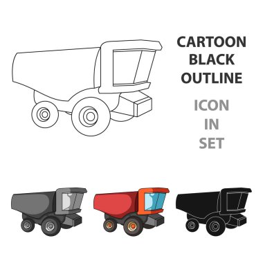Büyük bir cam ile kamyon. Kesme bitkilerin tarım makine için. Tarım makineleri tek simge karikatür tarzı vektör simge stok web çizimde.