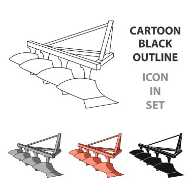 Alanları plowing için traktör kırmızı metal Eki. Resimde çizgi film tarzı vektör simge stok Tarım makineleri tek simge.