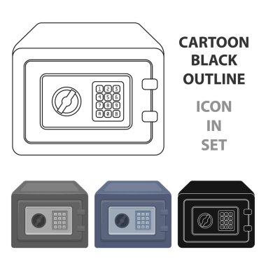Gerçekçi çelik kasa. Güvenli şifreli kilit altında. Metal kutu açmak zordur. Resimde çizgi film tarzı vektör simge stok Dedektif tek simge.