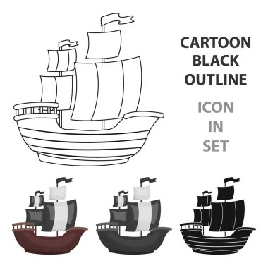 Korsan gemi simgesi beyaz arka plan üzerinde izole karikatür tarzı. Korsanlar sembol stok vektör çizim.