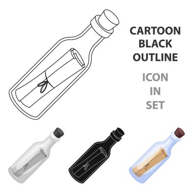 Beyaz arka planda izole edilmiş karikatür tarzında şişe simgesindeki mesaj. Korsanların hisse senedi temsili çizimi.