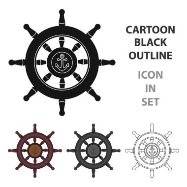 Beyaz arka plan üzerinde izole karikatür tarzı ahşap gemi direksiyon simgesini. Korsanlar sembol stok vektör çizim.