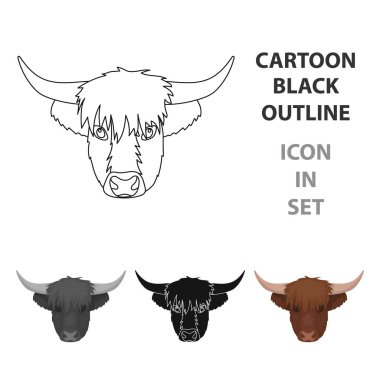 Yayla sığır simgesi beyaz arka plan üzerinde izole karikatür tarzı kafa. İskoçya ülke sembol stok vektör çizim.