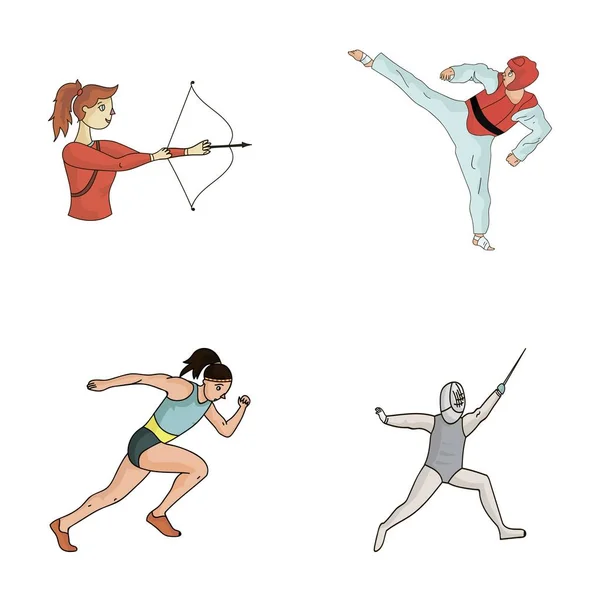 Boogschieten, karate, uitgevoerd, schermen. Olympische sport instellen collectie iconen in cartoon stijl vector symbool stock illustratie web. — Stockvector