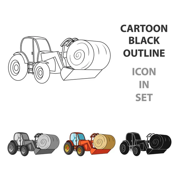 Turuncu traktör saman balya taşıma bir kepçe ile. Tarım araçları. Resimde çizgi film tarzı vektör simge stok Tarım makineleri tek simge.
