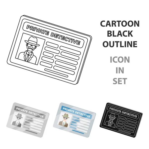 Belgeleri bir özel dedektif. Dedektif kişiliğini gösterir kart. Resimde çizgi film tarzı vektör simge stok Dedektif tek simge.