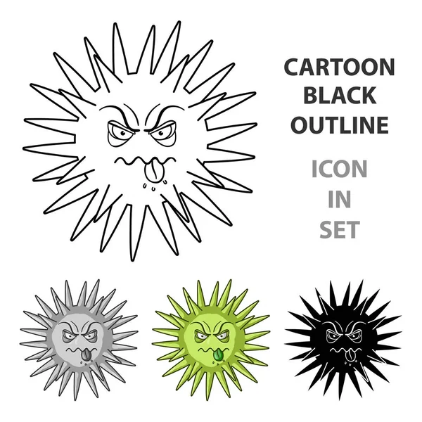 Beyaz arka plan üzerinde izole karikatür tarzı simgesinde yeşil virüs. Virüsler ve bakteriler sembol stok vektör çizim.