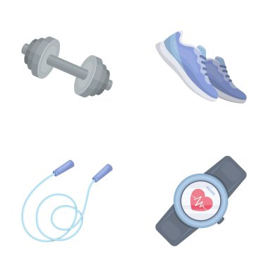 Halter, ip ve ekipman eğitim için diğer. Spor ve egzersiz toplama simgeler karikatür tarzı vektör simge stok çizim web içinde ayarla.