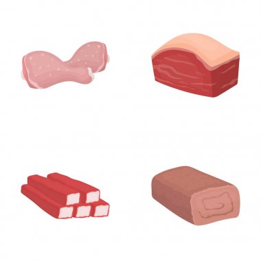 Tavuk baget, podcherevina, Yengeç sopa, rulo köfte. Et toplama simgeler karikatür tarzı vektör simge stok çizim web içinde ayarla..