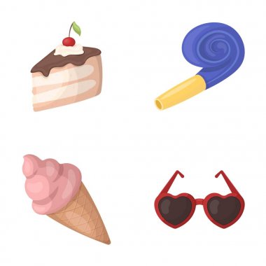 İçecekler ve parti diğer aksesuarları. Parti ve partits simgeler karikatür tarzı vektör simge stok çizim web içinde ayarla.