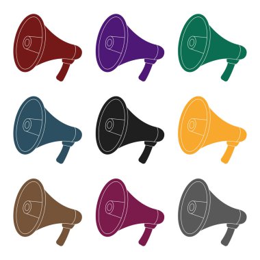 Megafon simge siyah stil beyaz arka plan üzerinde izole içinde. Polis sembol stok vektör çizim.