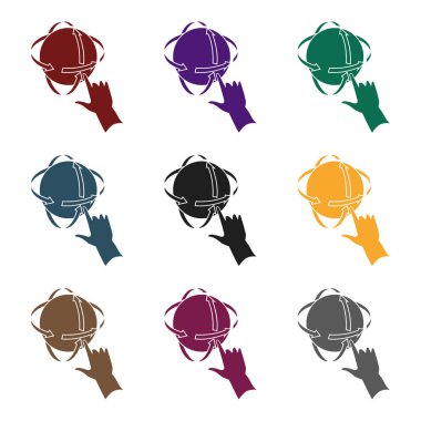 Sanal gerçeklik simge siyah tarzında beyaz arka plan üzerinde izole küre dönüşü. Sanal gerçeklik sembol stok vektör çizim.