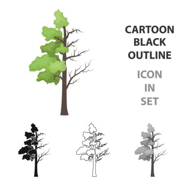 Yarım tam yaprak yeşil ve beyaz arka plan üzerinde izole anahat tarzı yarım kuru simgesi ağaç. Biyoloji ve ekoloji sembol stok vektör çizim.