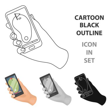 Navigator golf sahası telefonda. Golf Kulübü tek kutsal kişilerin resmi içinde karikatür tarzı vektör simge stok çizim web.